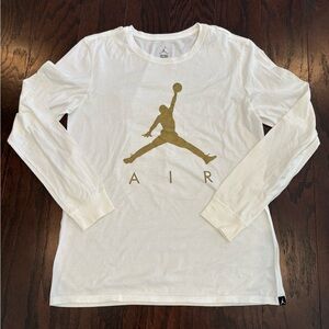 Nike Air Jordan Jumpman Graphic Long Sleeve White Tee Gold Accent L *Faint Stain